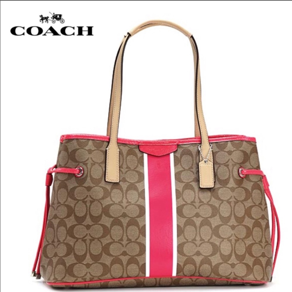 Coach pink & brown signature leather shoulder ba